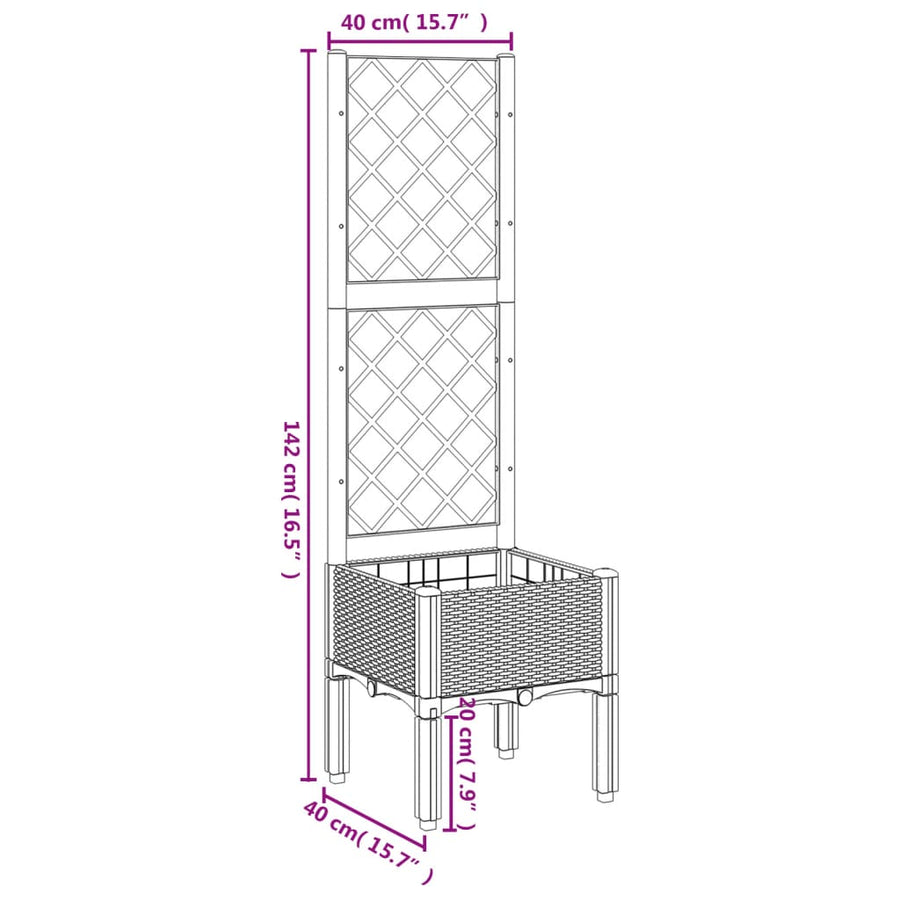 Plantenbak met latwerk 40x40x142 cm polypropeen wit