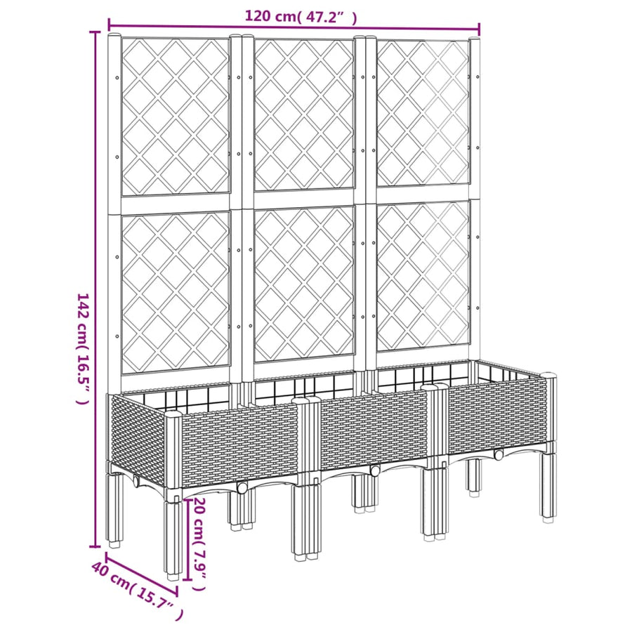 Plantenbak Met Latwerk 120X40X142 Cm Polypropeen Zwart Blauw