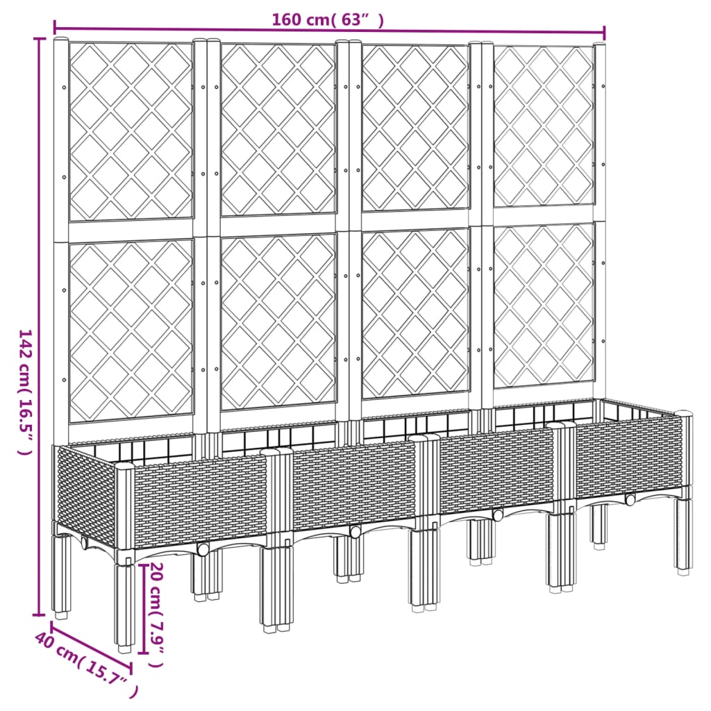 Plantenbak met latwerk 160x40x142 cm polypropeen bruin