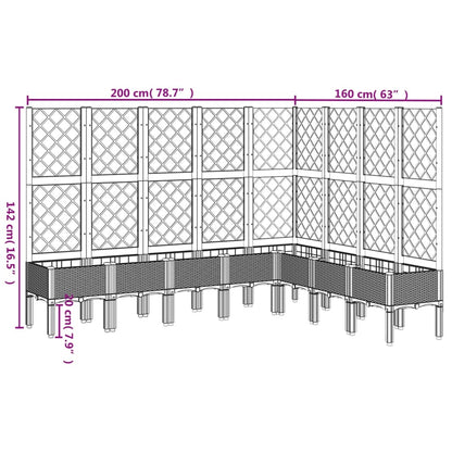 Plantenbak met latwerk 200x160x142 cm polypropeen lichtgrijs