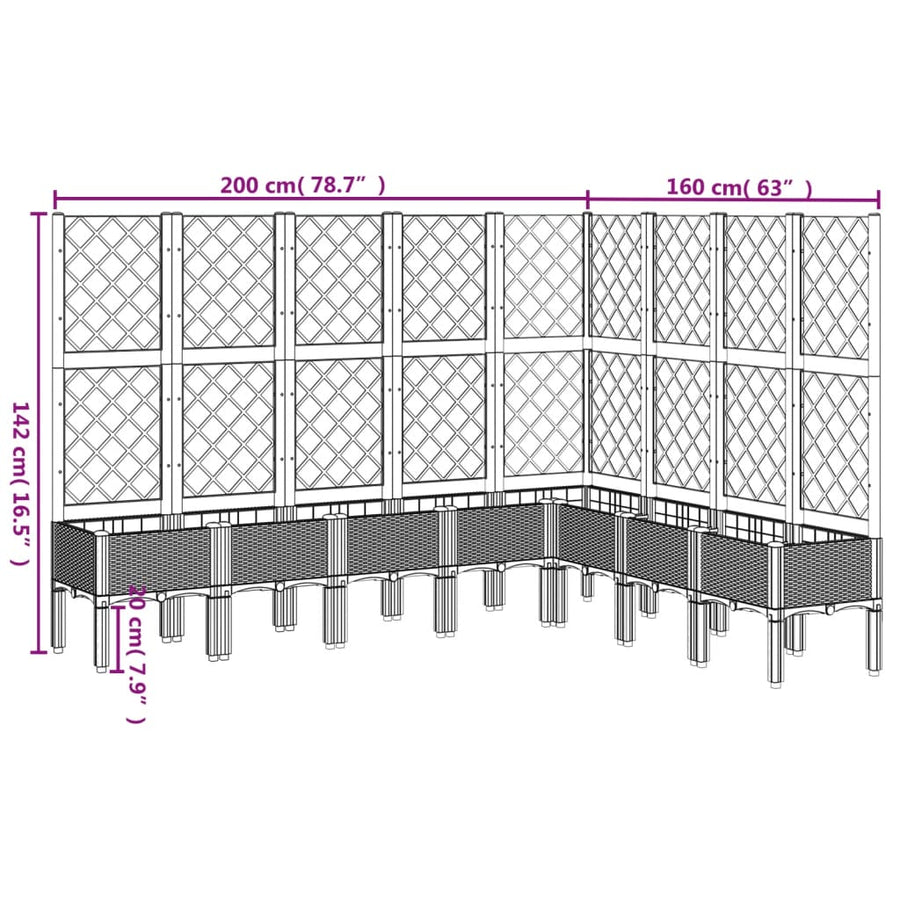 Plantenbak met latwerk 200x160x142 cm polypropeen wit