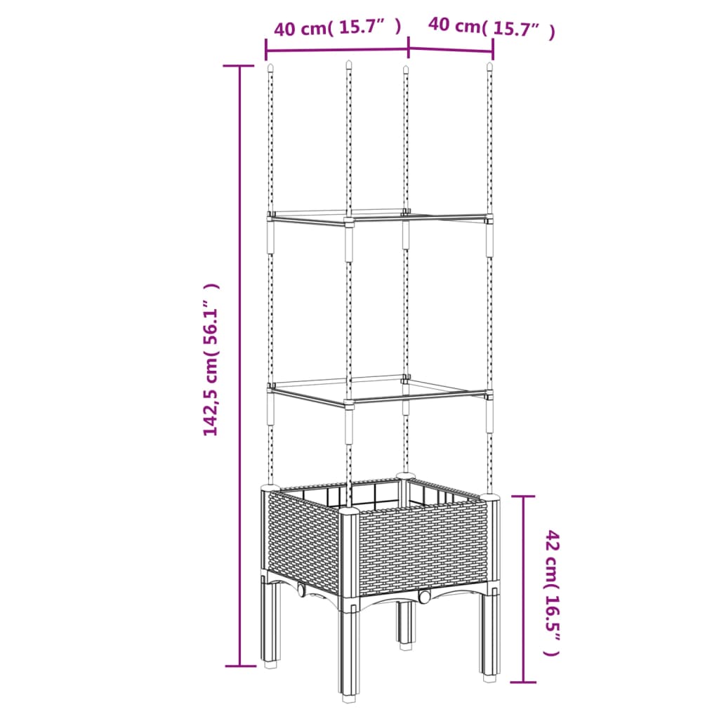 Plantenbak met latwerk 40x40x142,5 cm polypropeen wit