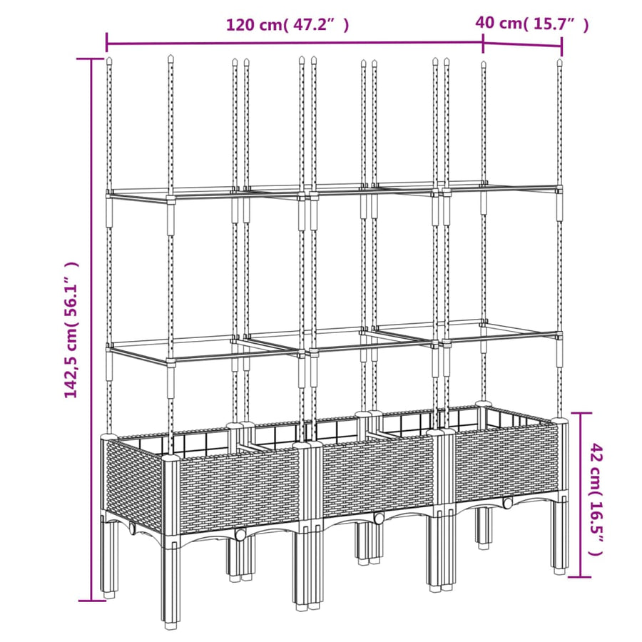 Plantenbak met latwerk 120x40x142,5 cm polypropeen grijs