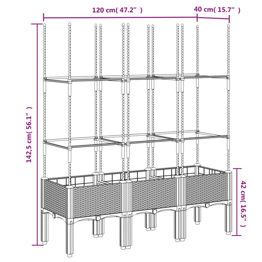 Plantenbak met latwerk 120x40x142,5 cm polypropeen wit