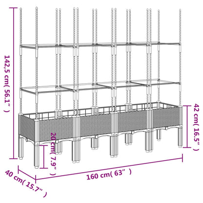 Plantenbak met latwerk 160x40x142,5 cm polypropeen wit