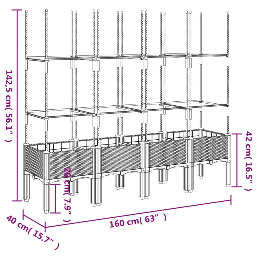 Plantenbak met latwerk 160x40x142,5 cm polypropeen wit