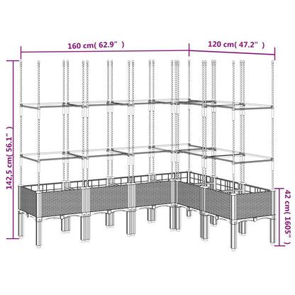 Plantenbak met latwerk 160x120x142,5 cm polypropeen lichtgrijs