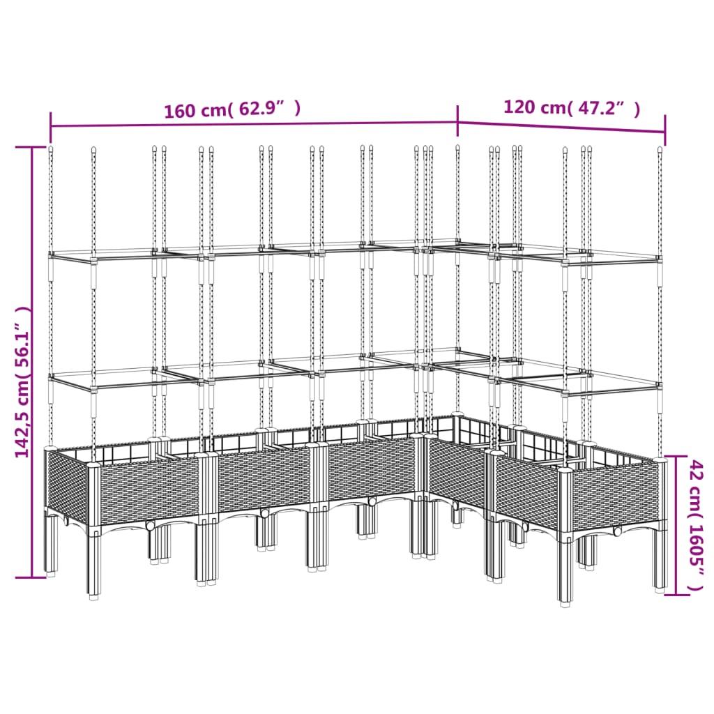 Plantenbak met latwerk 160x120x142,5 cm polypropeen wit