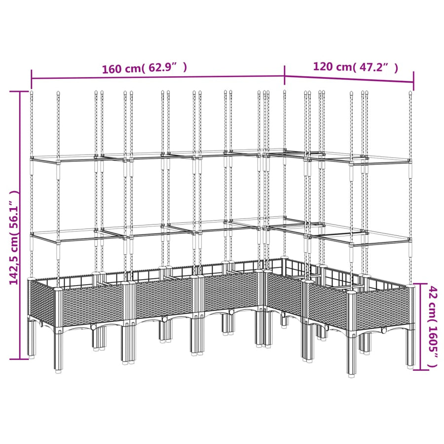 Plantenbak met latwerk 160x120x142,5 cm polypropeen wit