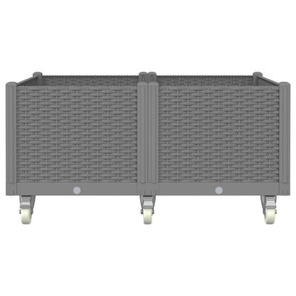 Plantenbak met wielen 100x80x54 cm polypropeen lichtgrijs