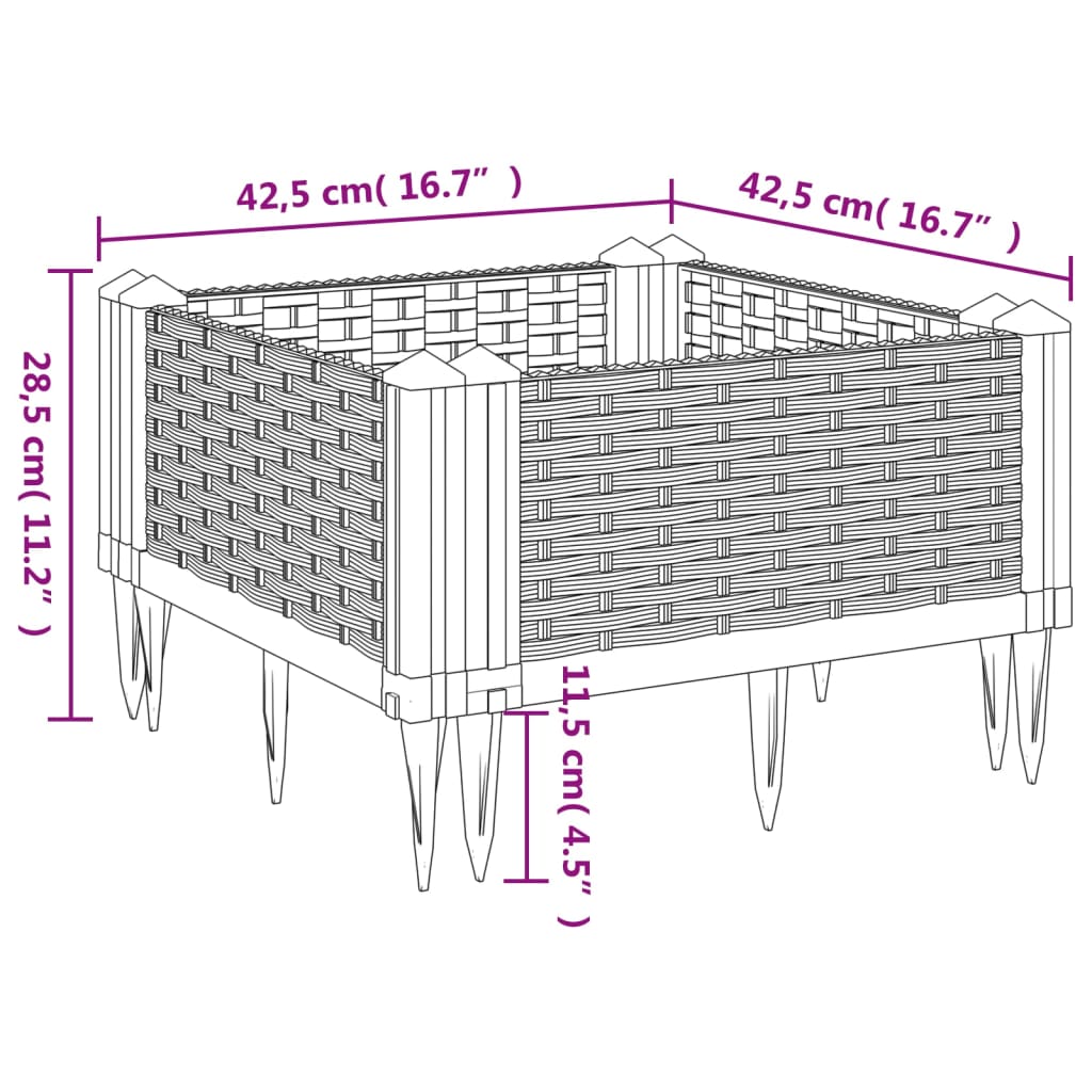 Plantenbak met pinnen 42,5x42,5x28,5 cm polypropeen grijs