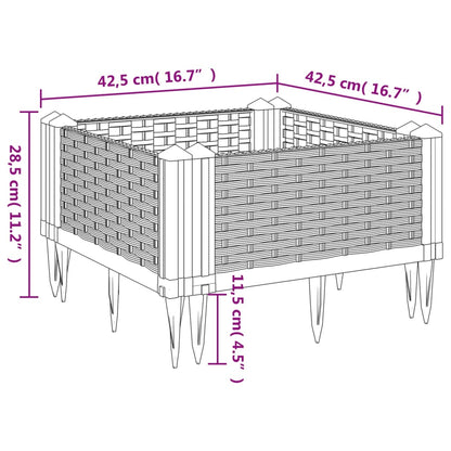 Plantenbak met pinnen 42,5x42,5x28,5 cm polypropeen grijs