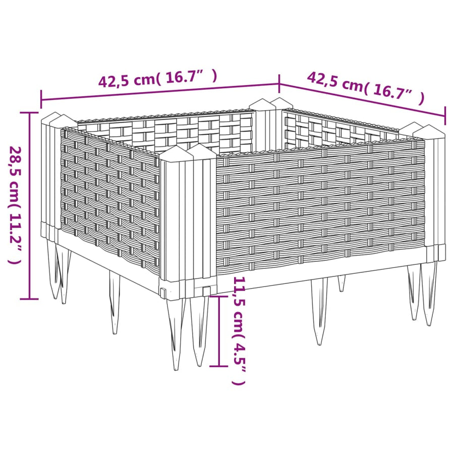 Plantenbak met pinnen 42,5x42,5x28,5 cm polypropeen grijs