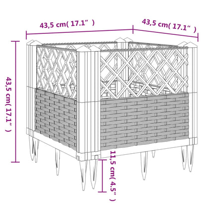 Plantenbak met pinnen 43,5x43,5x43,5 cm polypropeen wit