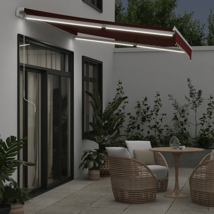 Luifel handmatig uittrekbaar met LED 300x250 cm bordeauxrood