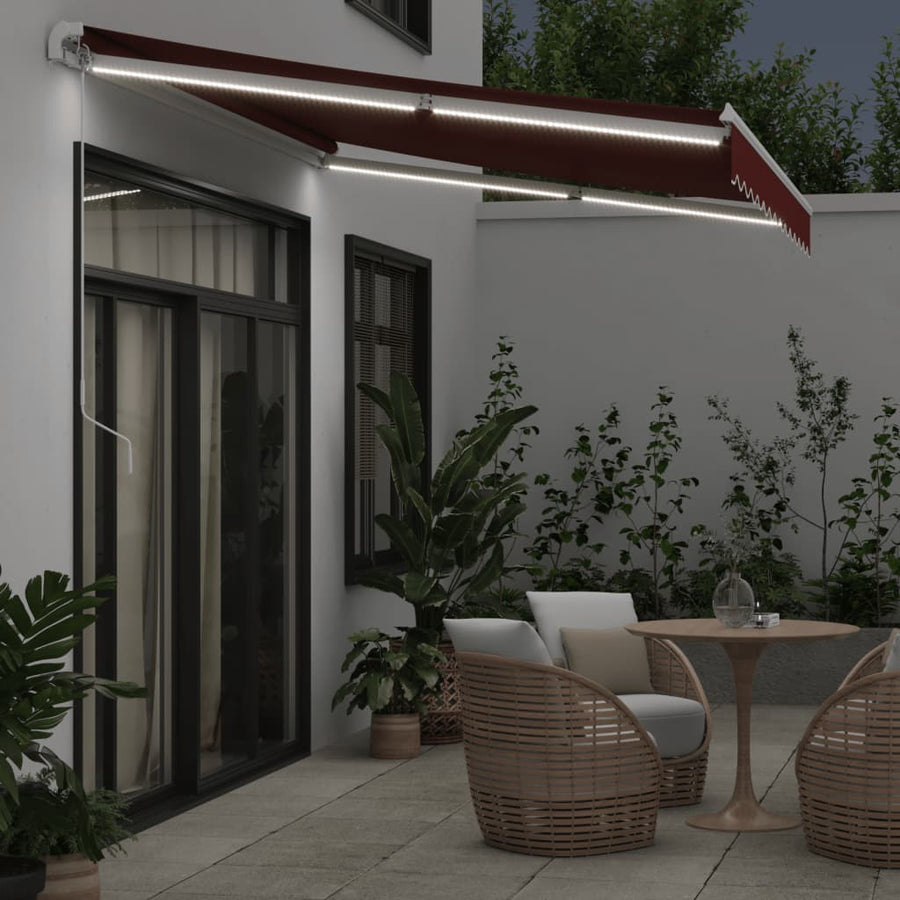 Luifel handmatig uittrekbaar met LED 350x250 cm bordeauxrood