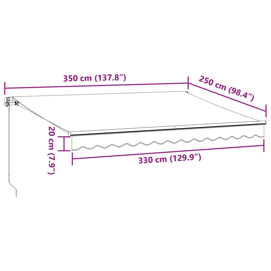 Luifel handmatig uittrekbaar met LED 350x250 cm bordeauxrood