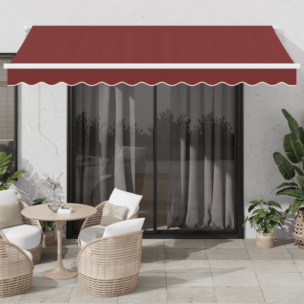 Luifel handmatig uittrekbaar met LED 350x250 cm bordeauxrood