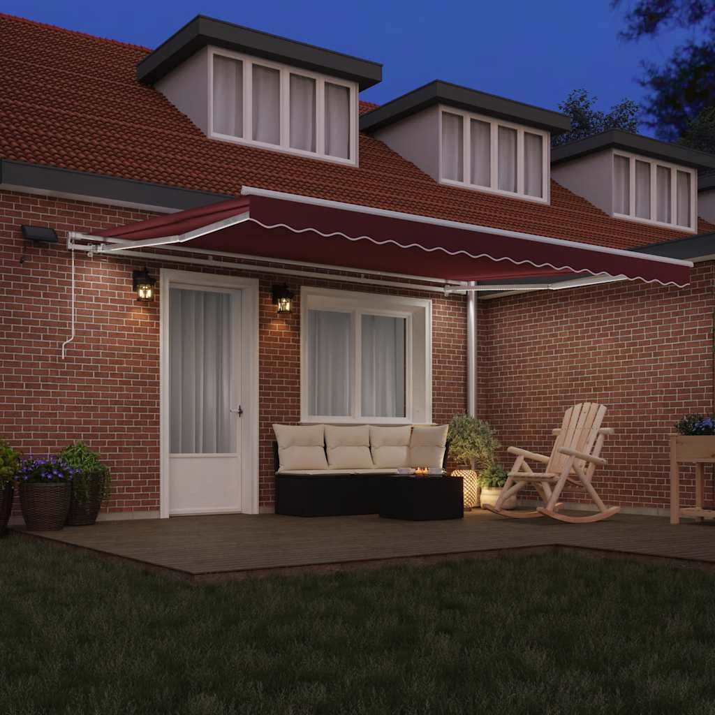 Luifel Handmatig Uittrekbaar Met Led Bordeauxrood 450 x 300 cm