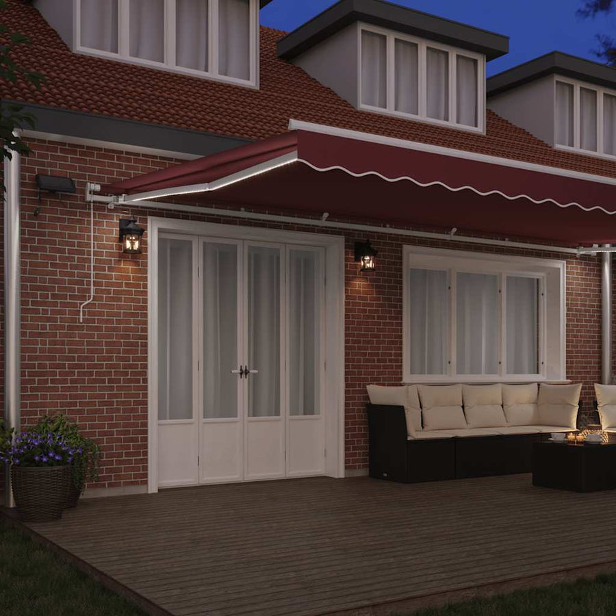 Luifel handmatig uittrekbaar met LED 600x300 cm bordeauxrood