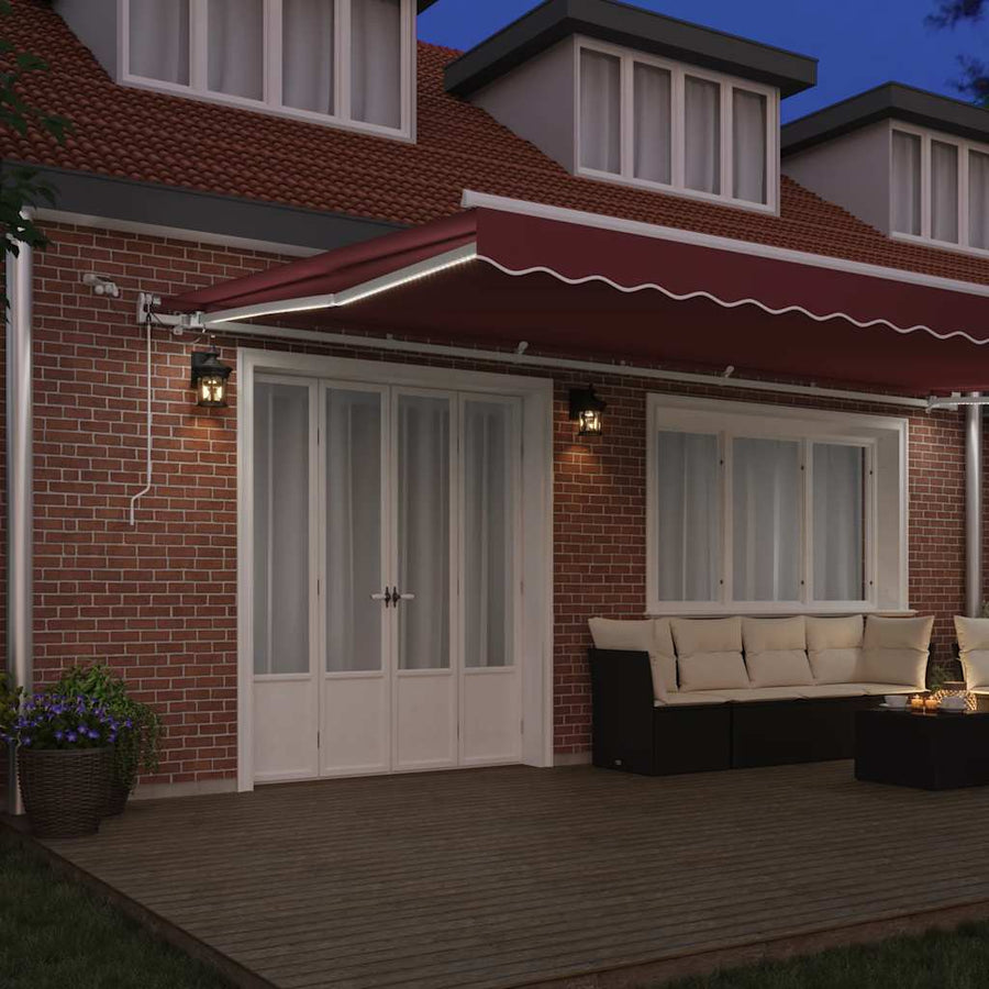 Luifel automatisch uittrekbaar met LED 600x300 cm bordeauxrood
