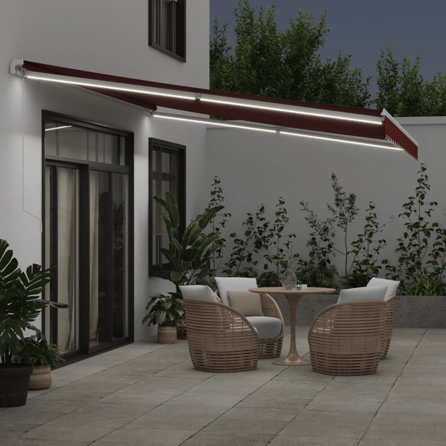 Luifel Handmatig Uittrekbaar Met Led Bordeauxrood 450 x 350 cm