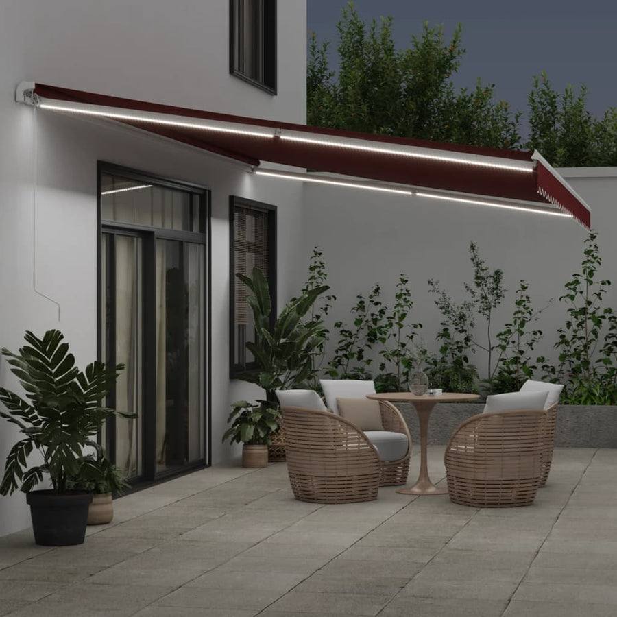 Luifel Handmatig Uittrekbaar Met Led Bordeauxrood 600 x 350 cm