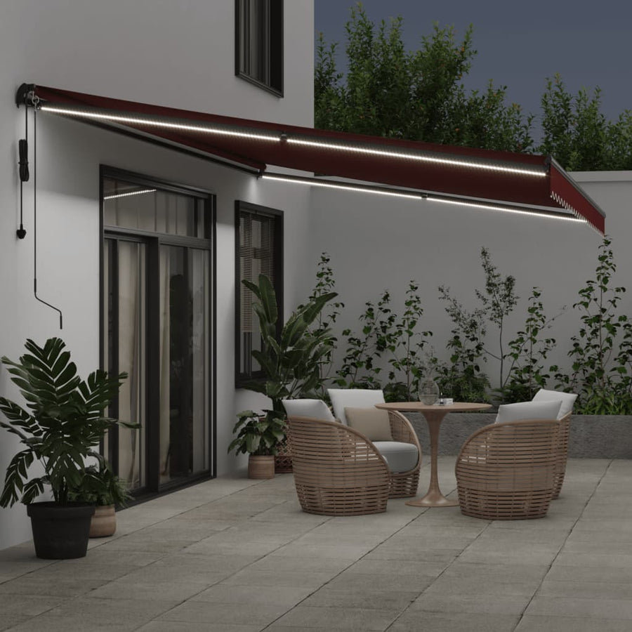 Luifel automatisch uittrekbaar met LED's 500x350 cm bordeaux