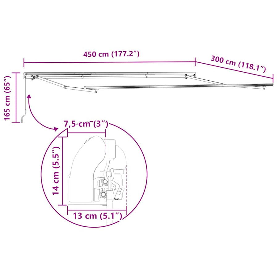 Luifel Handmatig Uittrekbaar 450X300 Cm Bordeauxrood