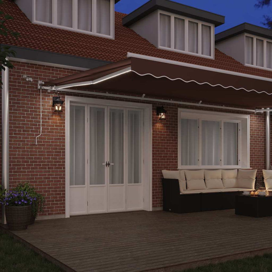 Luifel automatisch uittrekbaar met LED 600x300 cm bruin