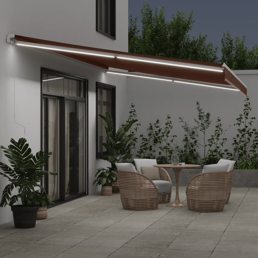 Luifel Handmatig Uittrekbaar Met Led Bruin 600 x 350 cm