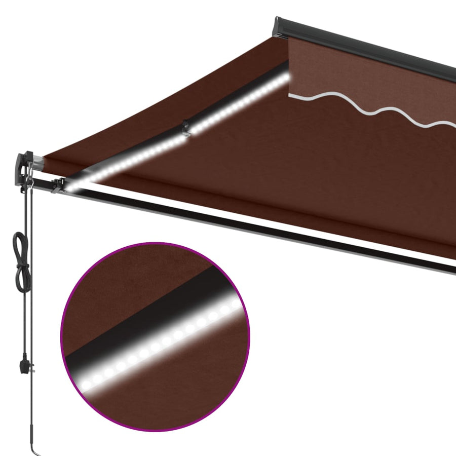 Luifel automatisch uittrekbaar met LED's 450x350 cm bruin