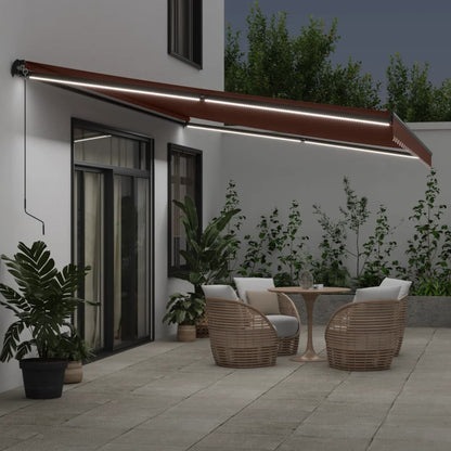Luifel Handmatig Uittrekbaar Met Led's Bruin 600 x 350 cm
