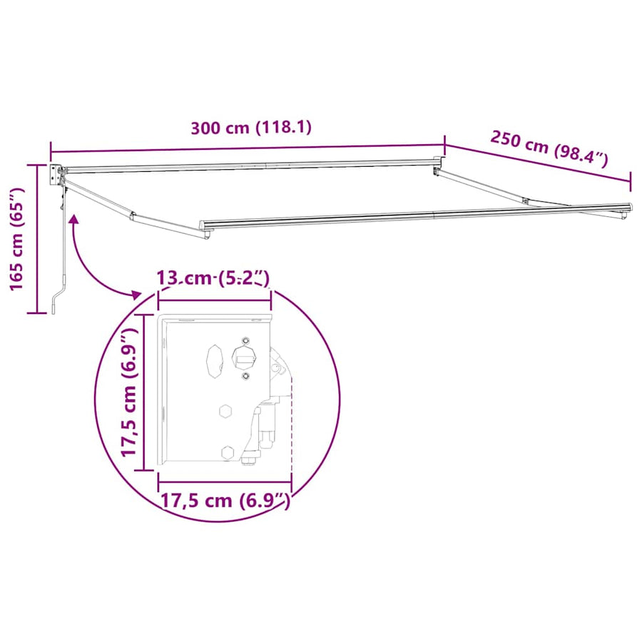 Luifel Automatisch Uittrekbaar 300X250 Cm Bruin Bruin (Lijst Antraciet) 3 x 2.5 m