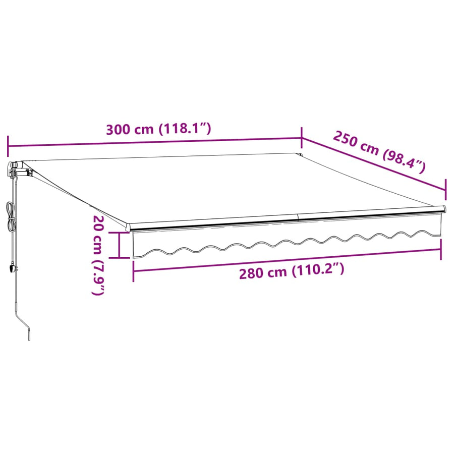 Luifel automatisch uittrekbaar 300x250 cm antracietkleur en wit