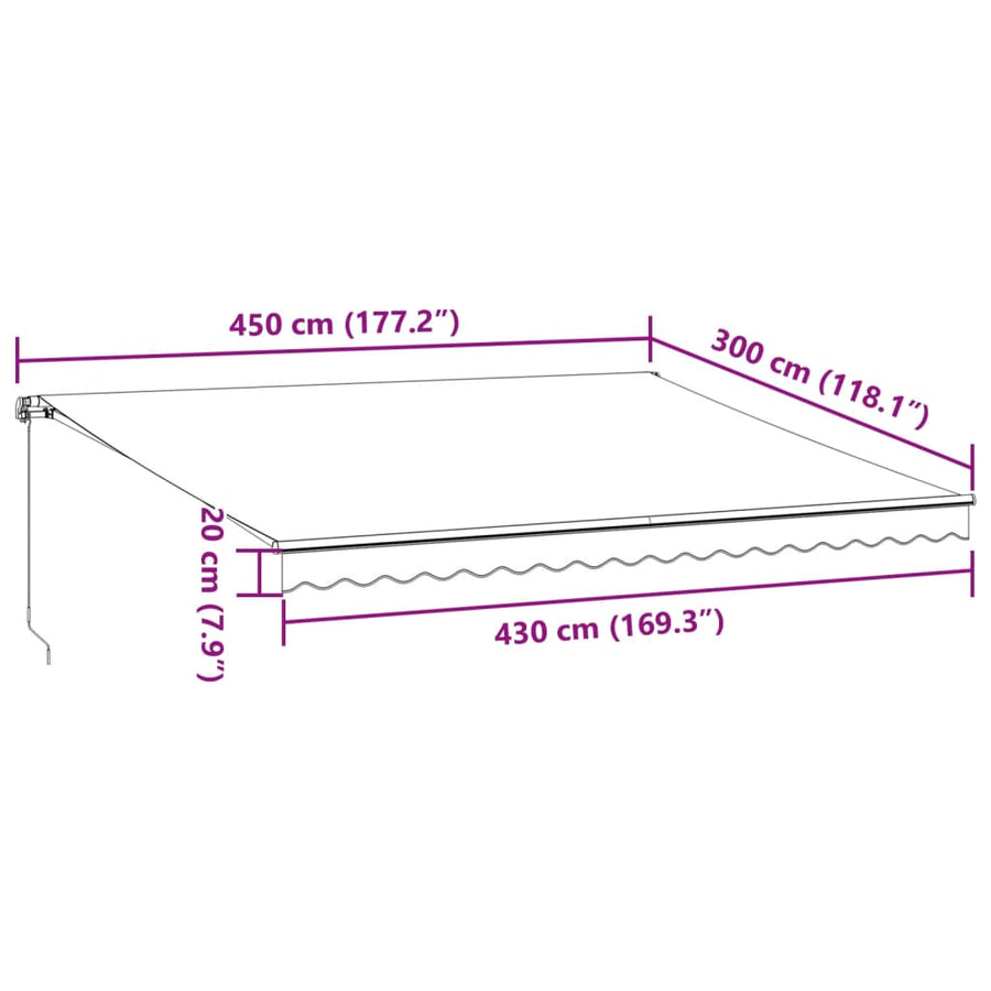 Luifel handmatig uittrekbaar en LED 450x300 cm antraciet en wit