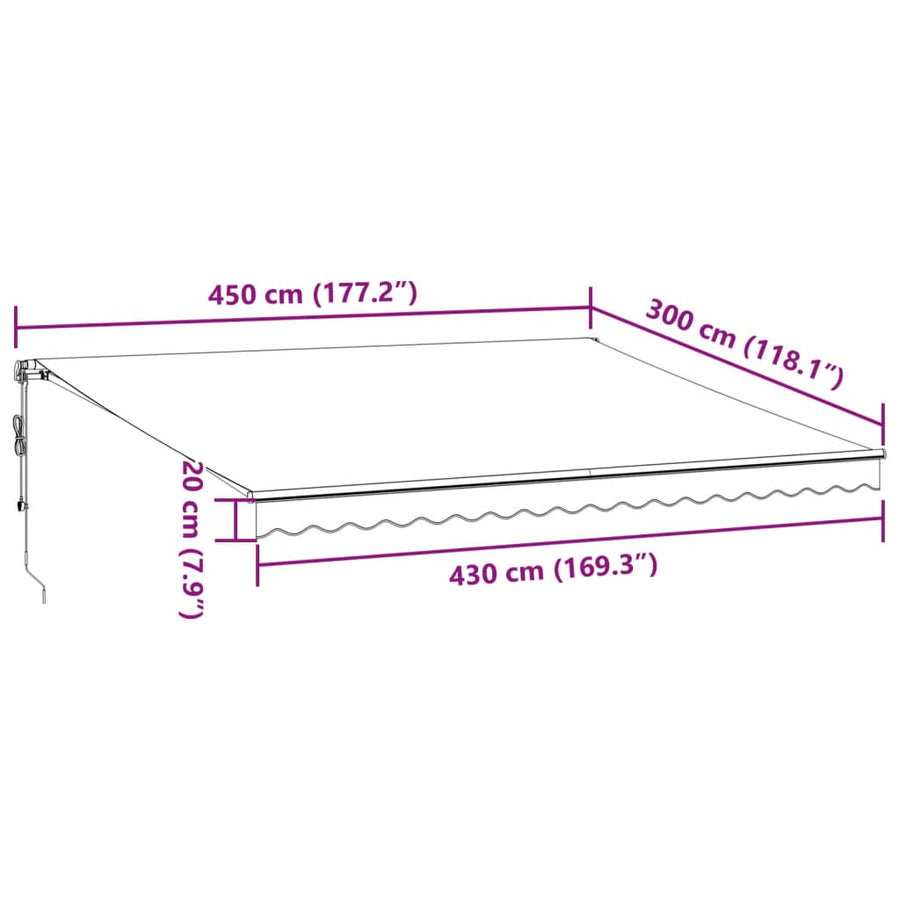 Luifel automatisch uittrekbaar LED 450x300 cm antraciet en wit