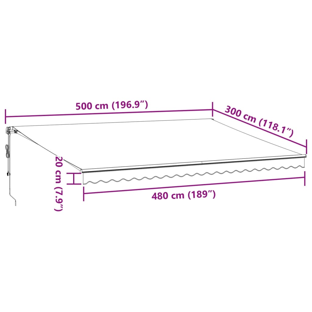 Luifel automatisch uittrekbaar LED 500x300 cm antraciet en wit