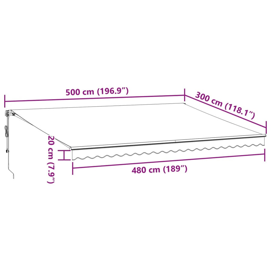 Luifel automatisch uittrekbaar LED 500x300 cm antraciet en wit