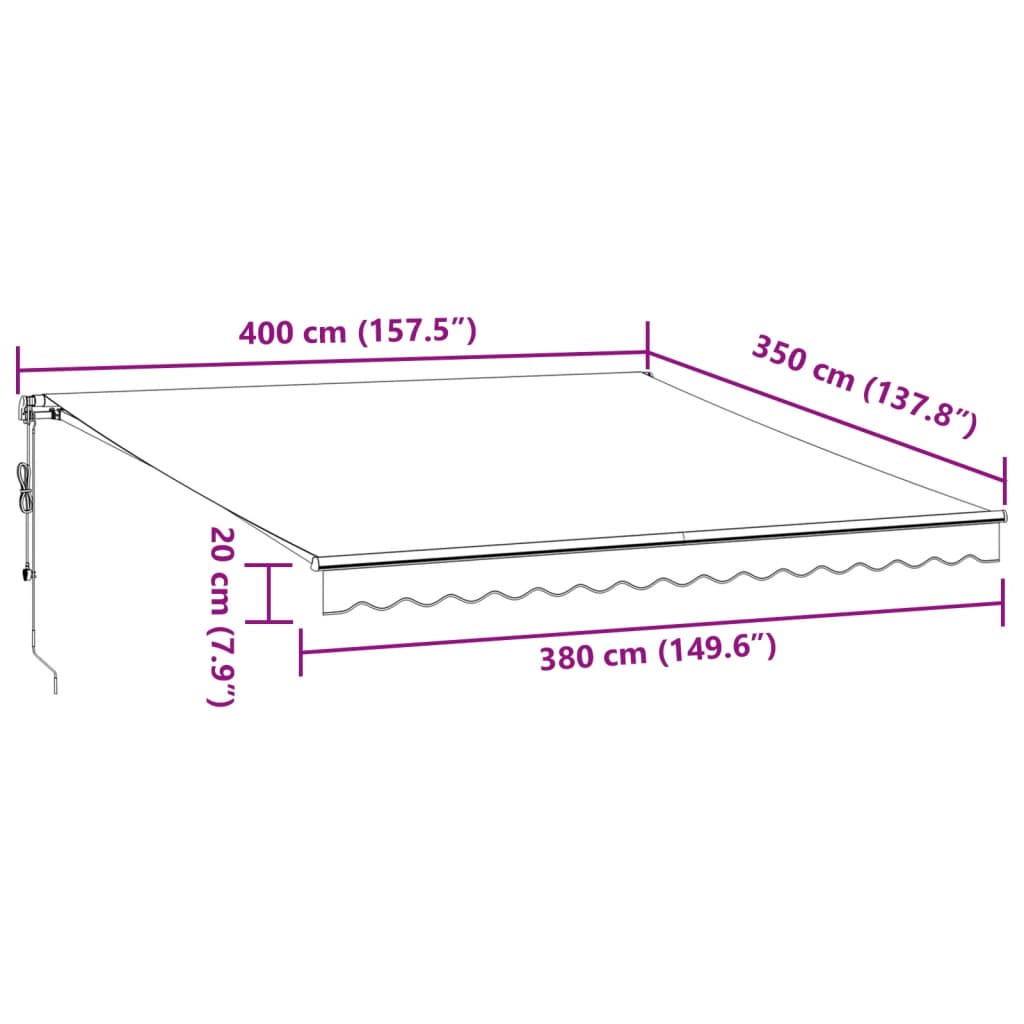 Luifel automatisch uittrekbaar LED 400x350 cm antraciet en wit