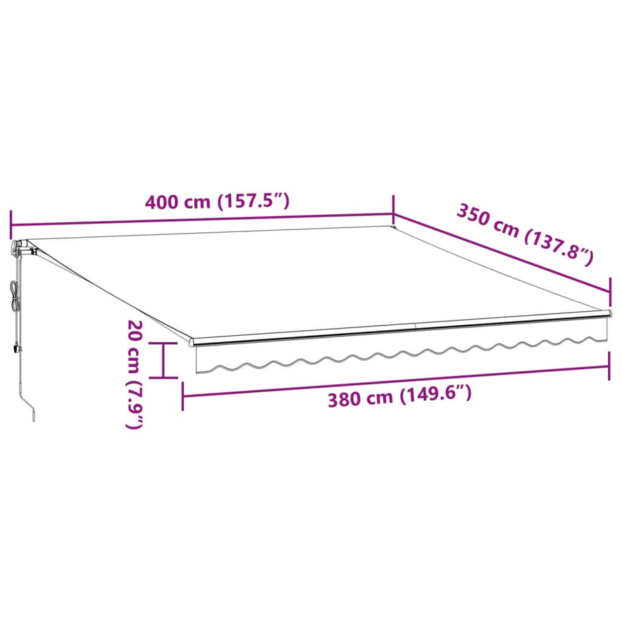 Luifel automatisch uittrekbaar LED 400x350 cm antraciet en wit