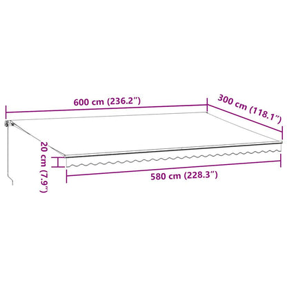 Luifel handmatig uittrekbaar 600x300 cm antraciet en wit
