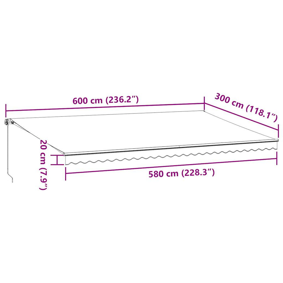 Luifel handmatig uittrekbaar 600x300 cm antraciet en wit