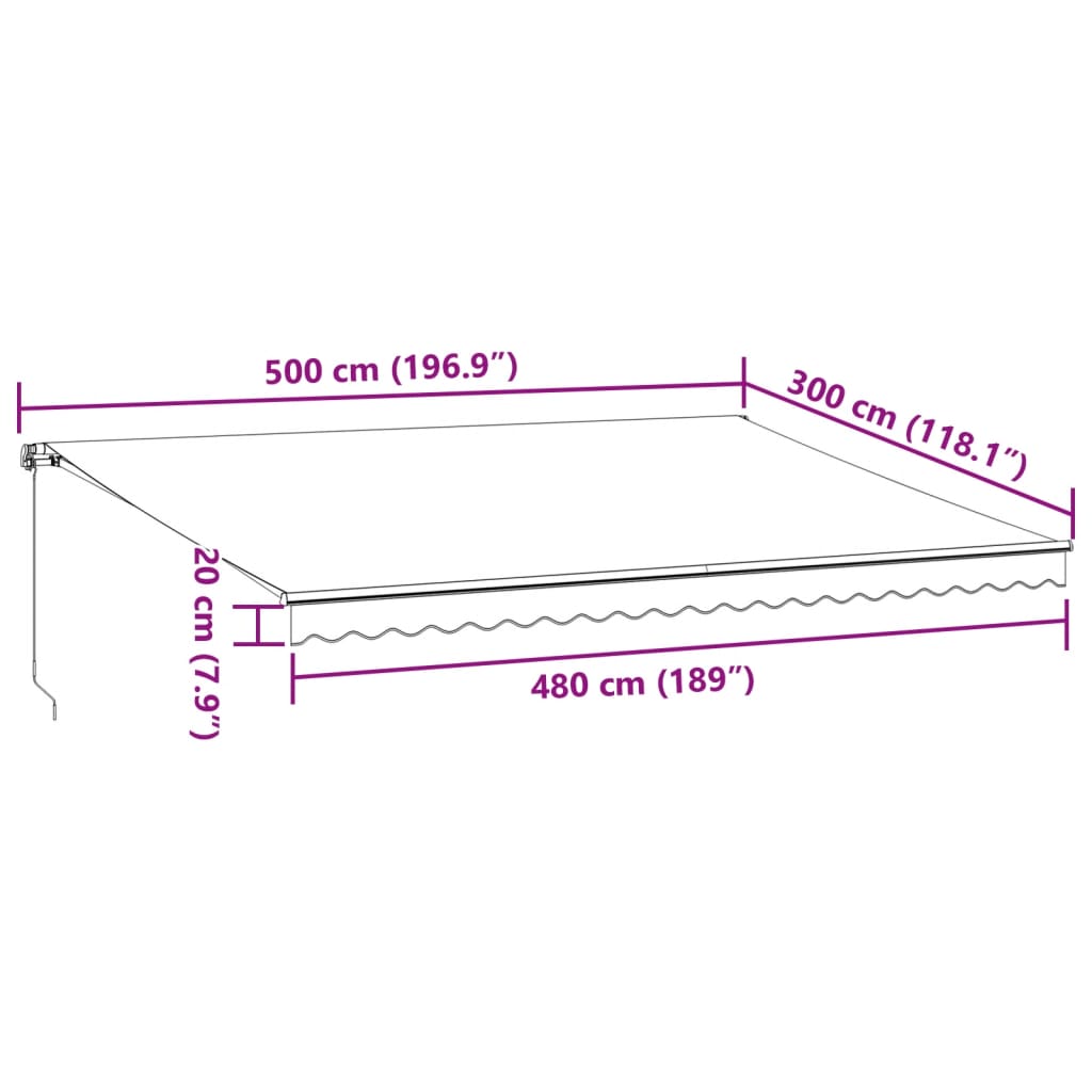 Luifel handmatig uittrekbaar 500x300 cm antraciet en wit