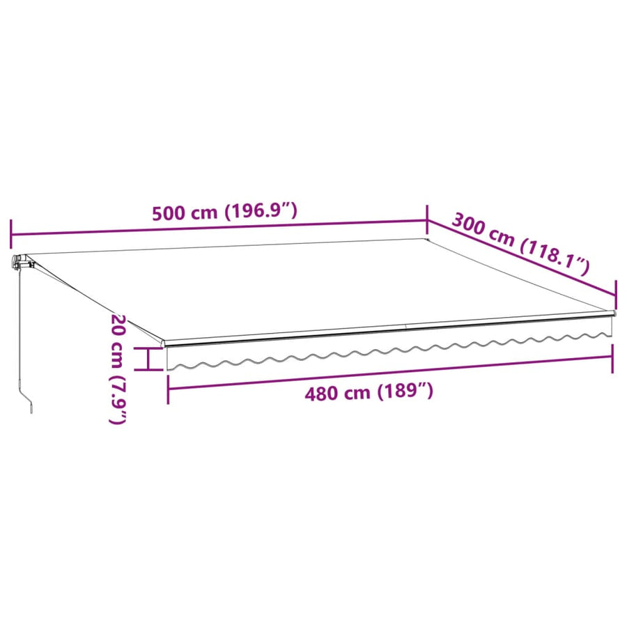 Luifel handmatig uittrekbaar 500x300 cm antraciet en wit