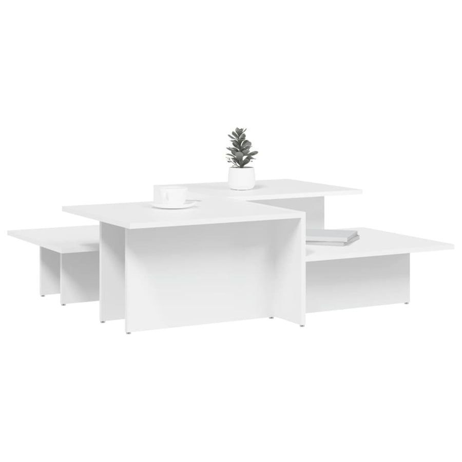 Salontafels 2 st bewerkt hout wit Wit