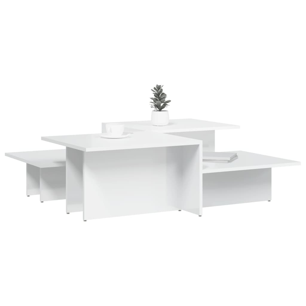 Salontafels 2 st bewerkt hout hoogglans wit Hoogglans wit