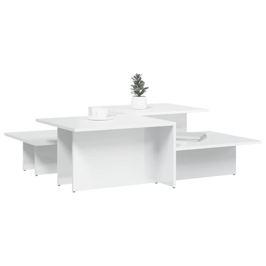 Salontafels 2 st bewerkt hout hoogglans wit Hoogglans wit