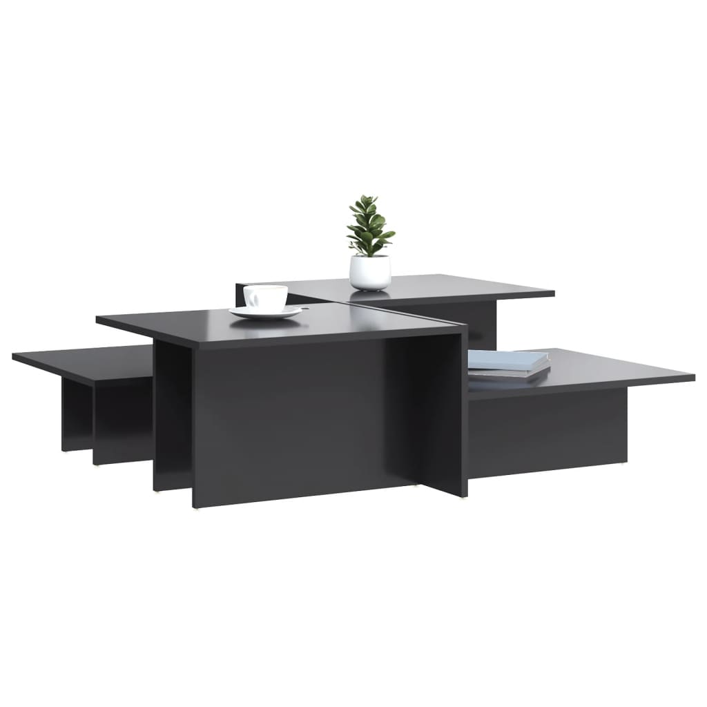 Salontafels 2 st bewerkt hout hoogglans grijs Hoogglans grijs