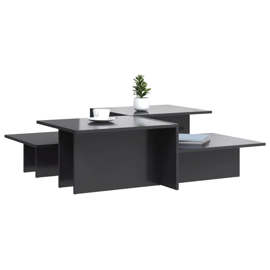 Salontafels 2 st bewerkt hout hoogglans grijs Hoogglans grijs